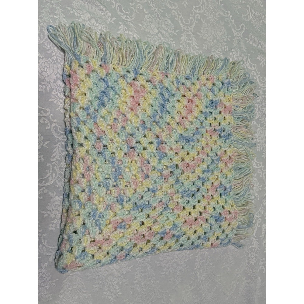 HANDMADE CROCHET BABY BLANKET/AFGHAN  Pastel Multicolor 28" X 31"